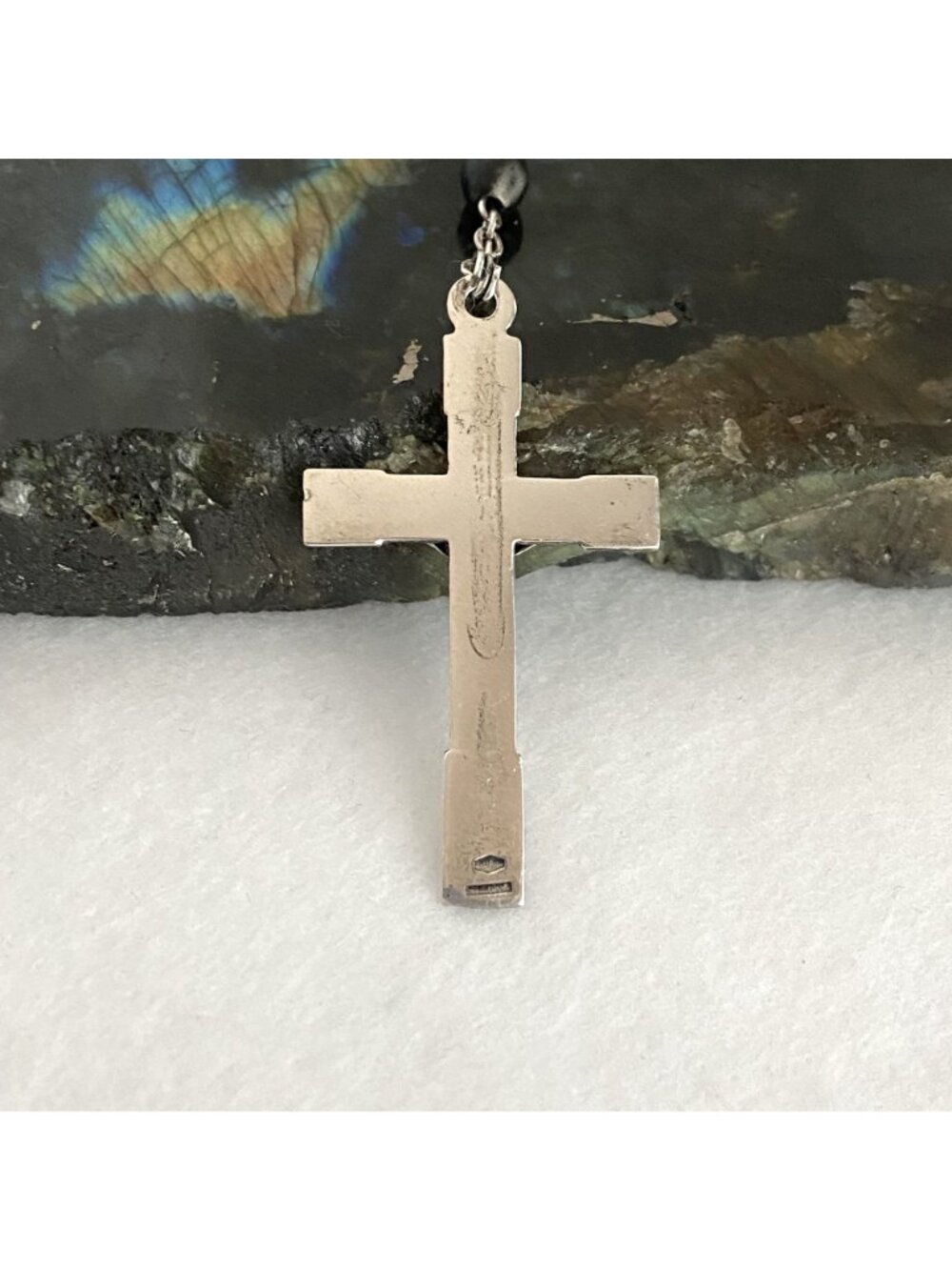VTG Sterling Silver 925 Italian Black Beaded Rosary Crucifix Cross Y Necklace - Picture 8 of 16
